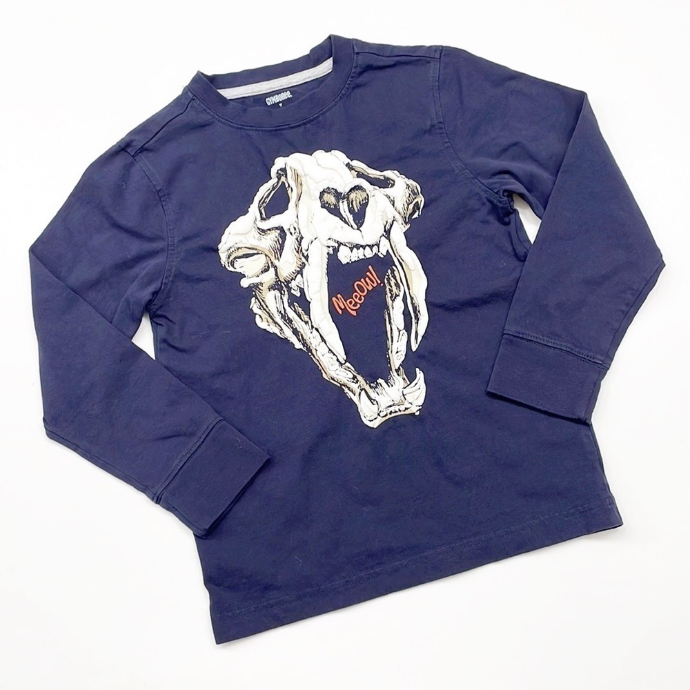 Gymboree little boys navy blue fossil printed long sleeve shirt